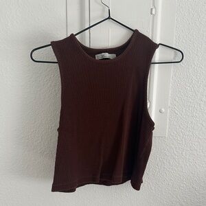 Brown Sleeveless Ribbed Cropped tank Top